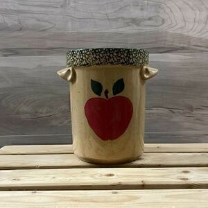 1999 Three River Pottery Tan Coshocton Oh Apple Art Deco Classic Sugar Jar 6 X 7